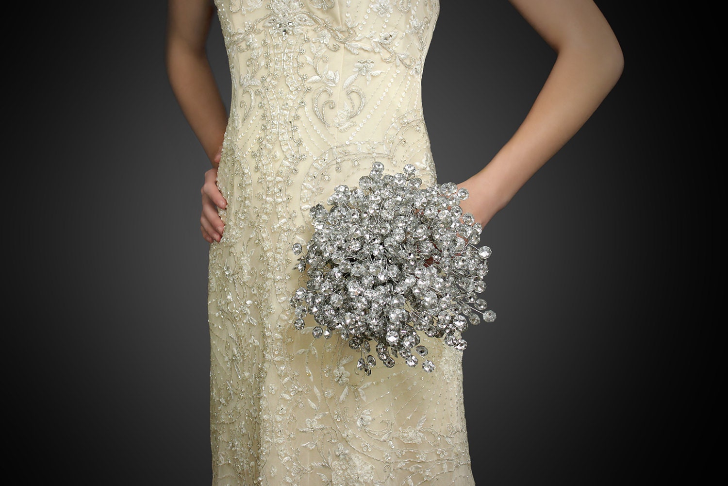 Wedding Flowers - Bridal Bouquet of Beautiful Silver Mirrored Beads - Wedding Bouquet - Fabulous Brooch Bouquet Alternative
