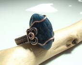 Apatite statement ring denim blue rustic copper ring stone statement jewelry