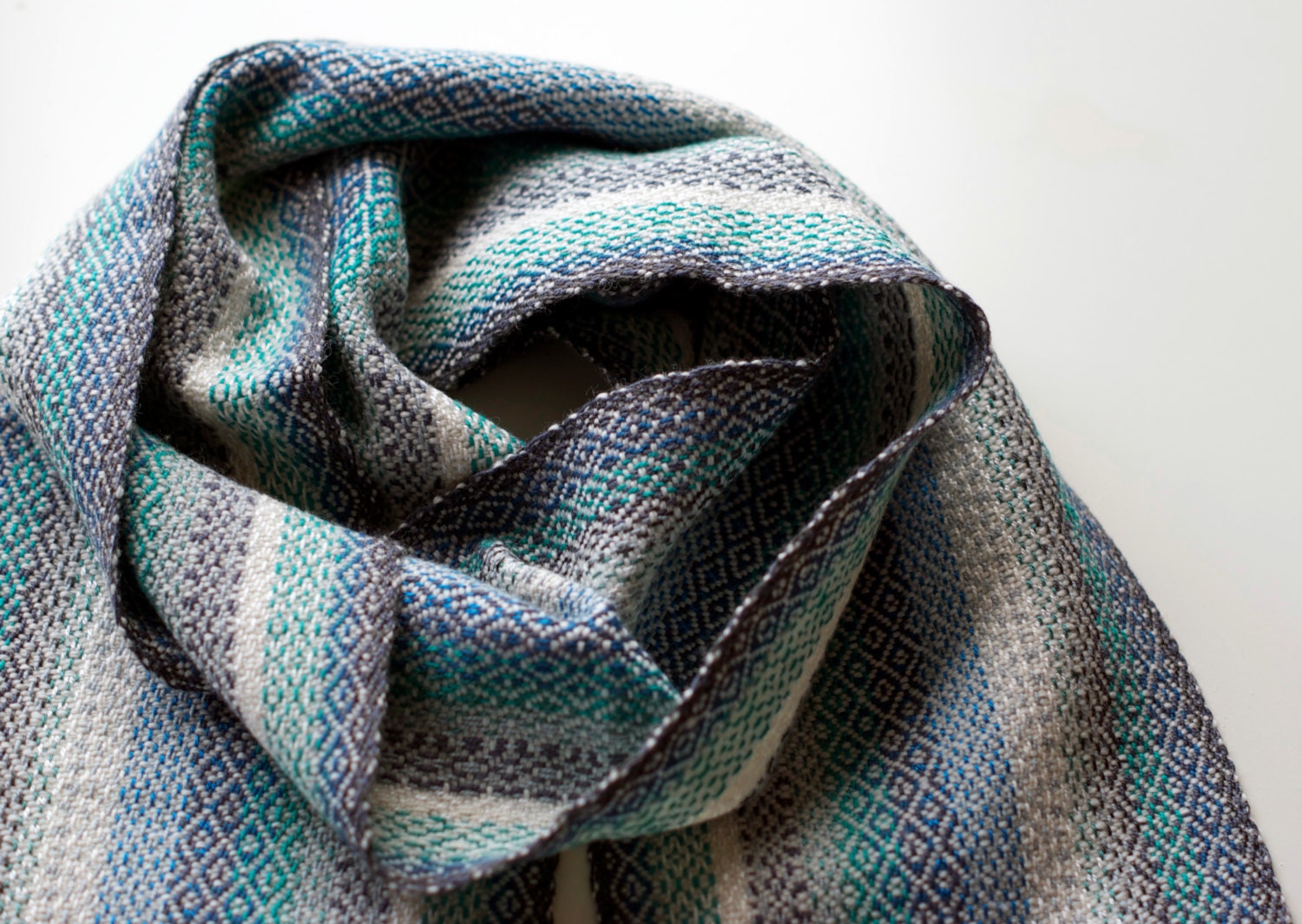 Handwoven Birdseye Scarf - Blues