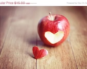 SALE 30% OFF Kitchen Art Food: Red Apple heart 5x7 Fine Art Photography Wall Art Print Fruit Still life Fruit Wall Art Kitchen wall art fru