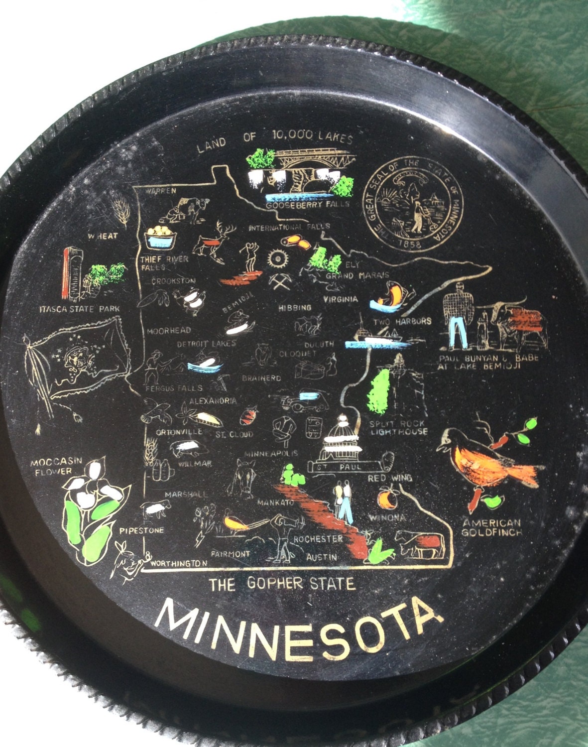 Minnesota state tray, souvenir, Great Lakes, kitsch