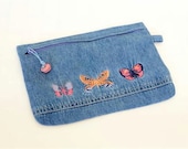 Medium sized zippered Organizer/Denim  Cosmetic case/ Cosmetic pouch/ Cosmetic bag/Zipper  Pouch Zipper makeup Bag Stationery Bag