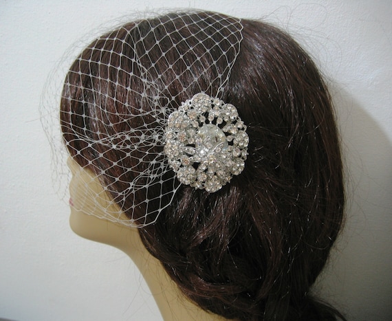 Birdcage Veil and a Bridal Hair Comb (2 Items)  Rhinestone Bridal Hair Comb, Weddings, Silver, Rinestone
