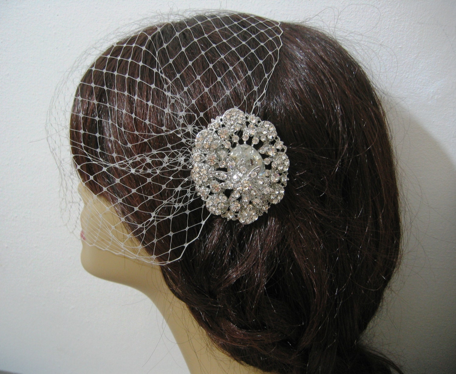 Birdcage Veil and a Bridal Hair Comb (2 Items)  Rhinestone Bridal Hair Comb, Weddings, Silver, Rinestone