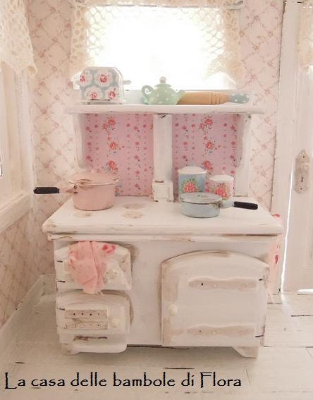 Country chic AGA style kitchen stove with accessories - 1/12 dolls house dollhouse miniature