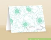 Anemones Thank You Card PDF - Aqua