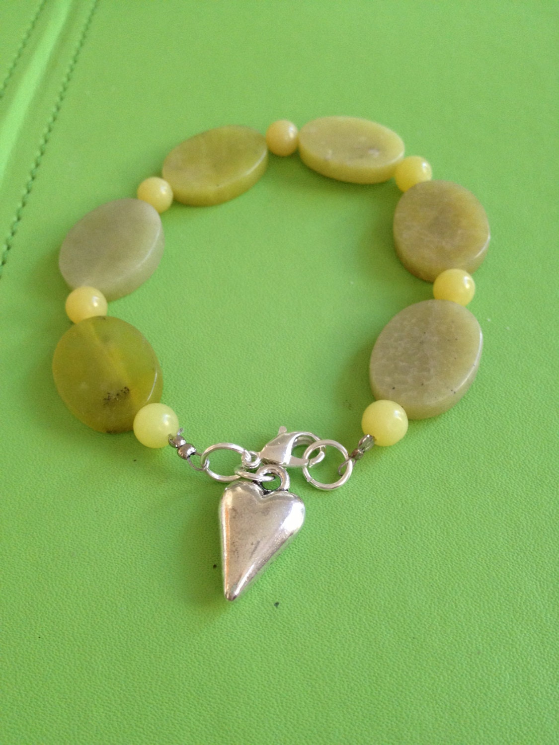 Green Brazilian Stone and Heart Bracelet