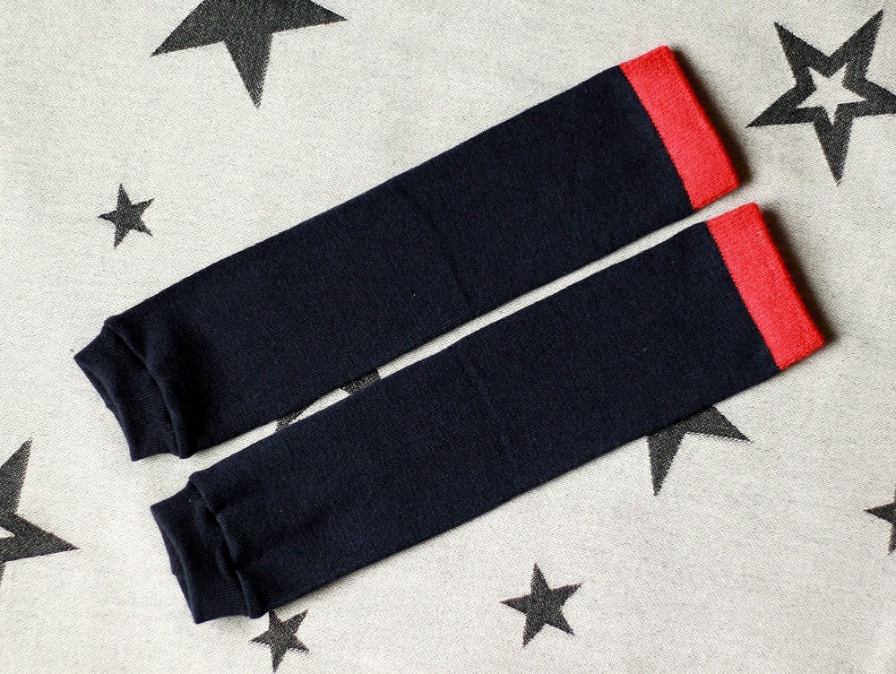Simple Baby Leg Warmers - Navy Blue with Orange top, baby legs, baby boy girl gender neutral, baby shower gift, arm warmers, leggings