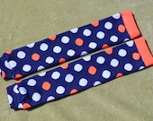 Polka Dot Leg Warmers Navy Orange and White Spots baby legs, baby boy or girl, baby shower gift, arm warmers, leggings, gender neutral