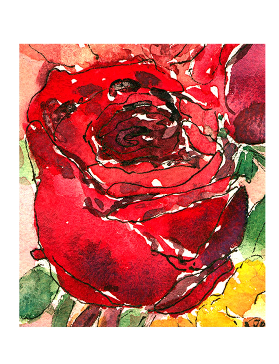 Red Rose and Geranium Flowerbox Notecards