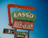 Lasso Motel Vintage Neon Sign - Colorful Retro Home Decor - Color TV Sign - Route 66 Wall Art - 11X14 Fine Art Photograph
