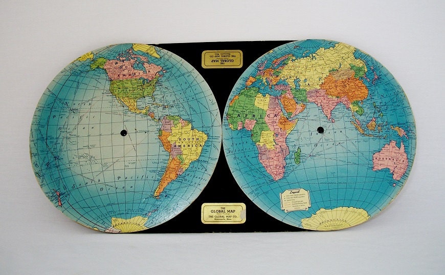 SALE - Vintage WWII Global Map - The Map that Moves