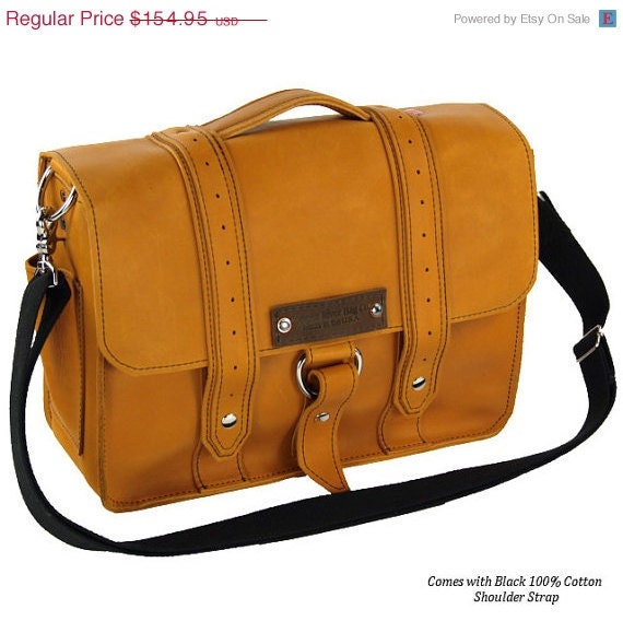 SALE 15"  Leather Laptop Bag New: Whiskey Sunrise Color - Voyager Style - Handmade in the U.S.A. -