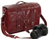 14" Red Italain Leather Camera Bag - Made in America