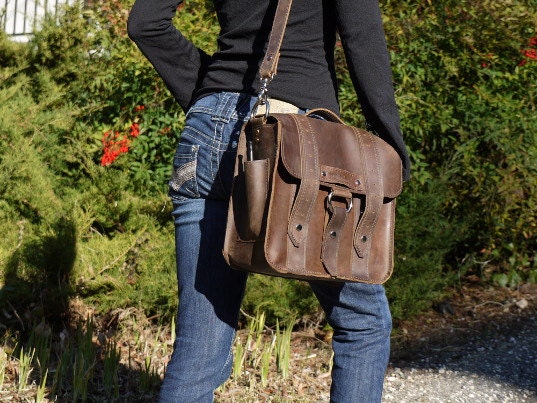 SALE NEW Small Leather Camera bag - Rustic Brown Voyager Style - Handmade in the U.S.A. - 10"