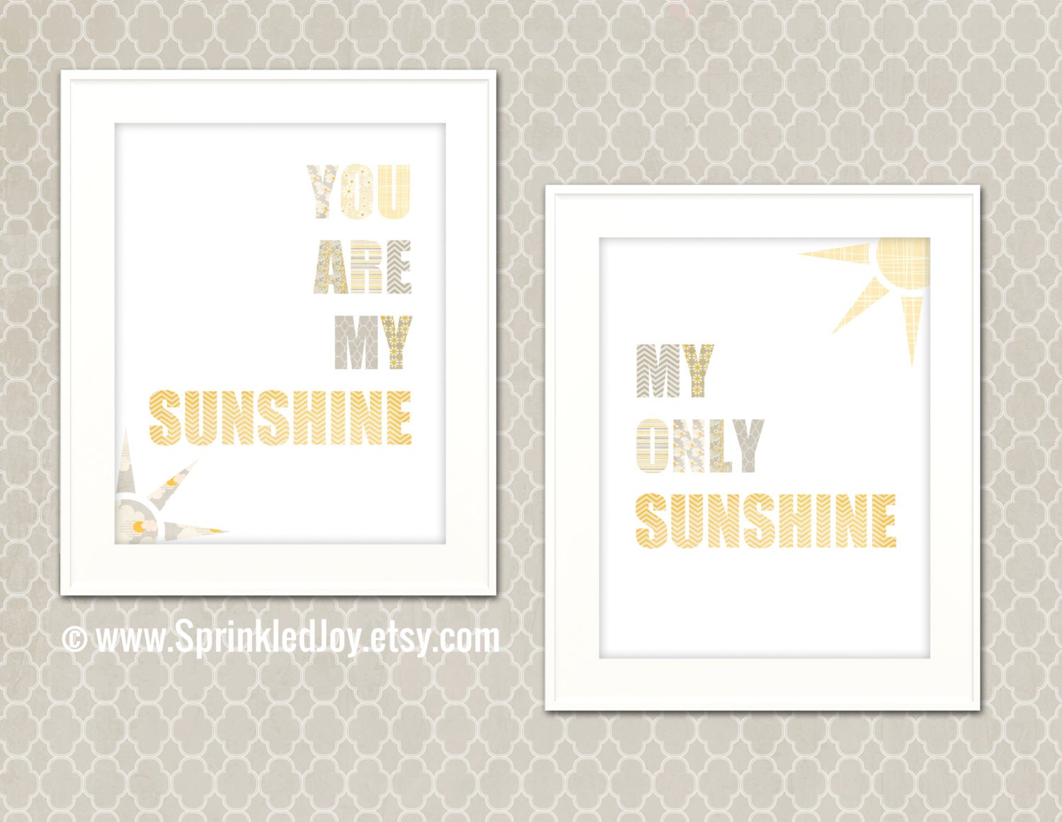 You Are My Sunshine Nursery Collection - Two 8x0 Prints in Yellow & Gray
