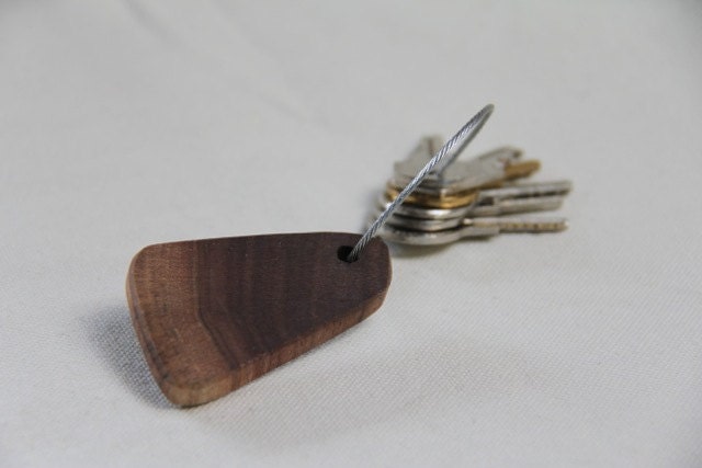 wood keychain - with screw on steel cable - made with walnut