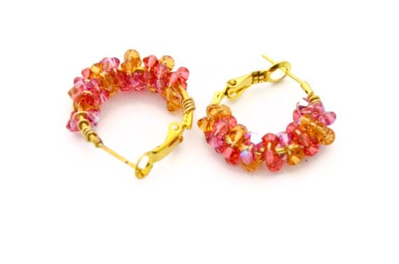 Hoop earrings Bollywood saffron yellow lemonade pink swarovski crystals