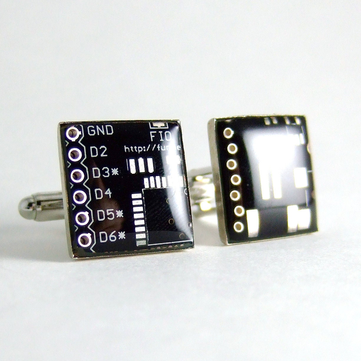 Circuit Board Cufflinks -- Black, Square Domed -- Epic Elegance