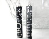 Circuit Board Earrings -- Black, Rectangle -- Sleek Techno Jewelry