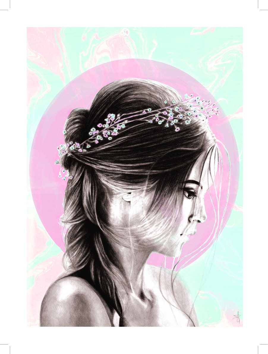 Fashion Illustration Print 5x7 -'Bellaire with colour'