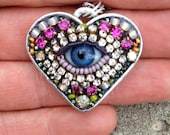Small Eye Heart Pendant Necklace (blue)