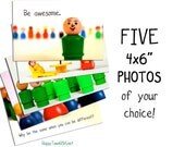 Cute Photos, Set of FIVE 4x6" photographs, custom text