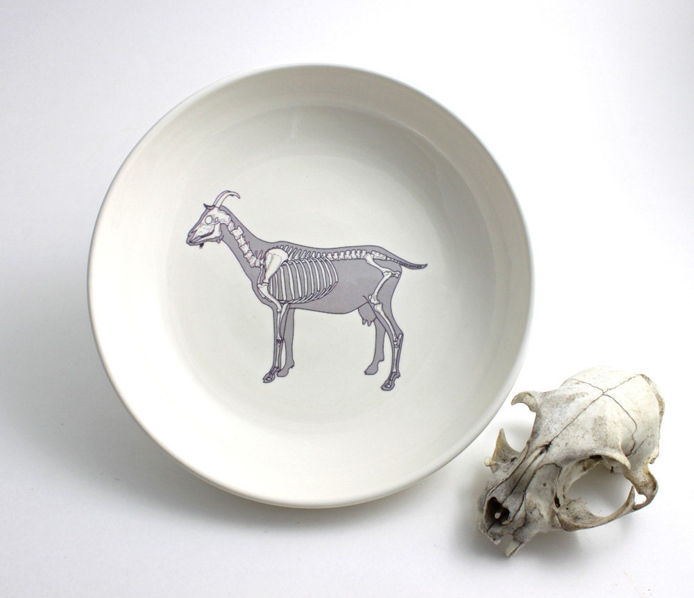 Goat Skeleton Bowl in Black and White