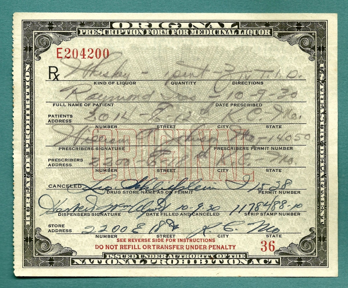 Beautiful Original  Prohibition Whiskey Raymond Prescription Antique Pharmacy Bar Medical Doctor Kansas City MO