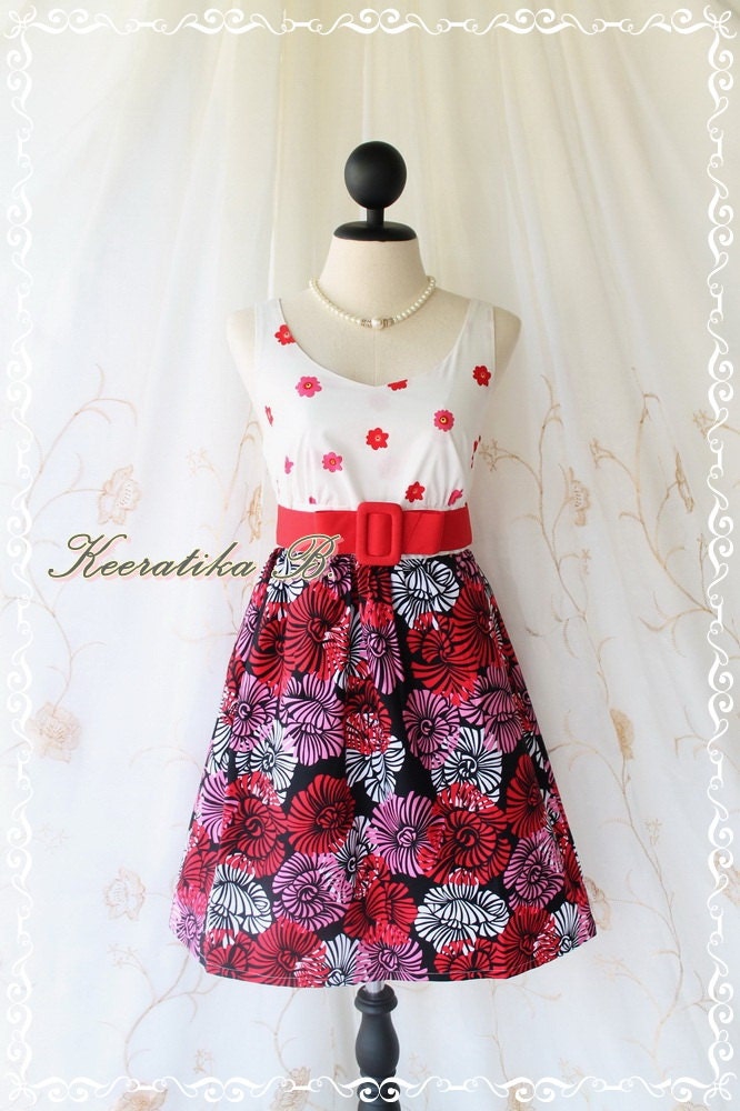 Little Jazzie - Sweet Cutie Spring Summer Sundress Floral Top With Red Fireworks Skirt Party Dinner Dancing Dress