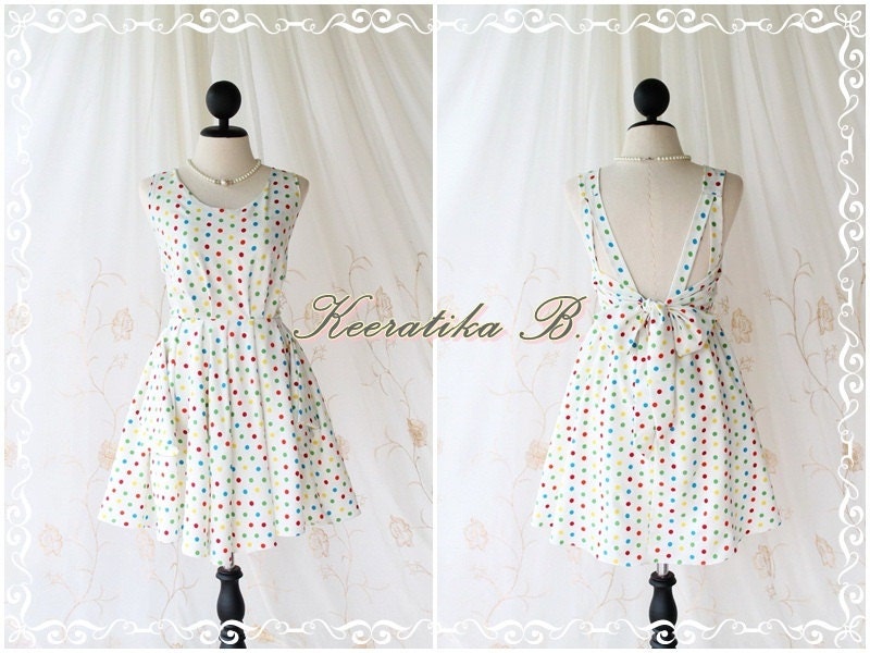 A Party V Dress - White / Colorful Polka Dot Print All Over Backless Party Cocktail Prom Bridesmaid Dinner Bridal Shower Anniversary Dress