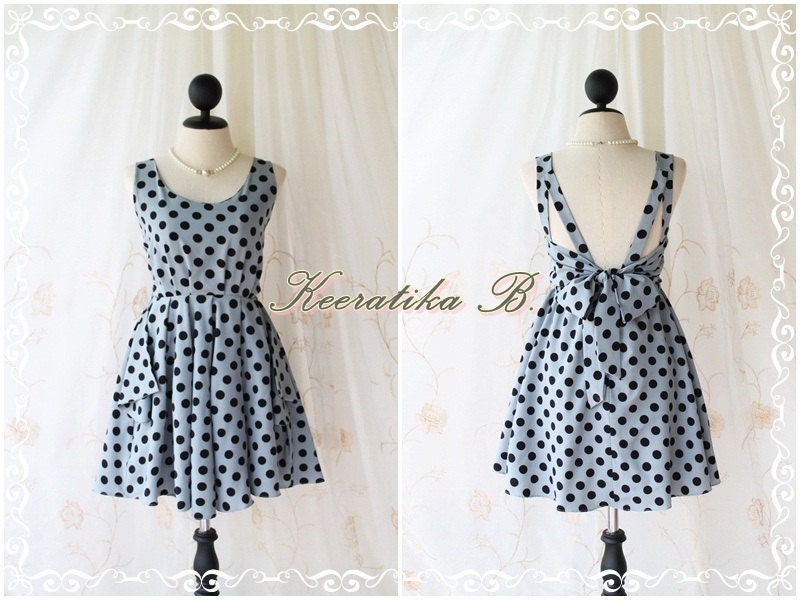 A Party V Dress - Gray / Black Polka Dot Print All Over Backless Party Cocktail Prom Bridesmaid Dinner Bridal Shower Anniversary Dress