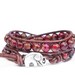 Ruby Red Beaded Leather Wrap Bracelet - the lucky elephant Original with GOOD LUCK ELEPHANT Button