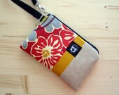 iPhone 5 Wallet Case, Samsung Cell Phone Wristlet, Cell Phone PADDED Gadget Cover, Contemporary Red Floral