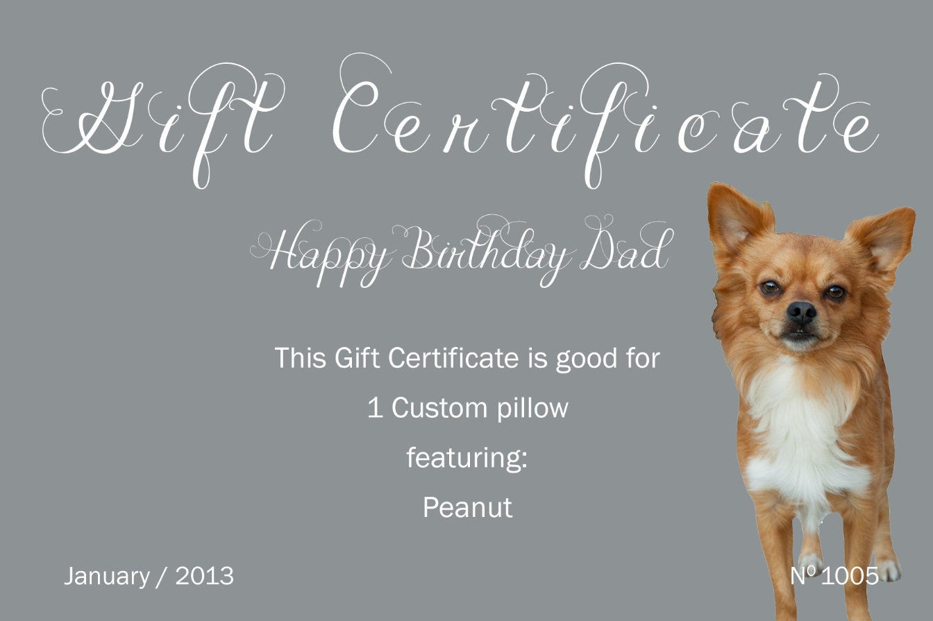 CUSTOM Canvas Photo Printed Pillow GIFT CERTIFICATE (No.1005)