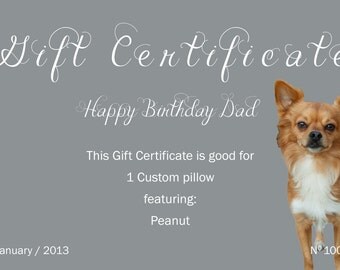 CUSTOM Canvas Photo Printed Pillow GIFT CERTIFICATE (No.1005)