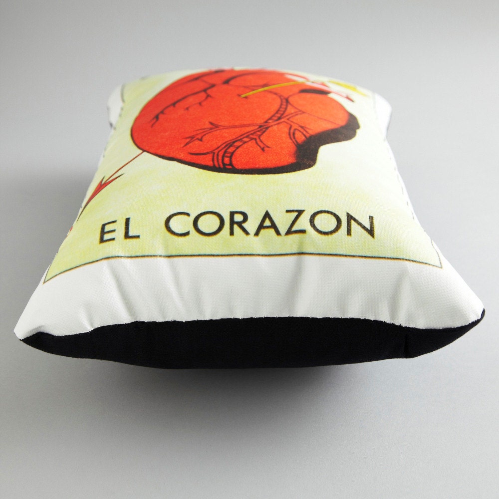 El Corazon Loteria Printed Pillow