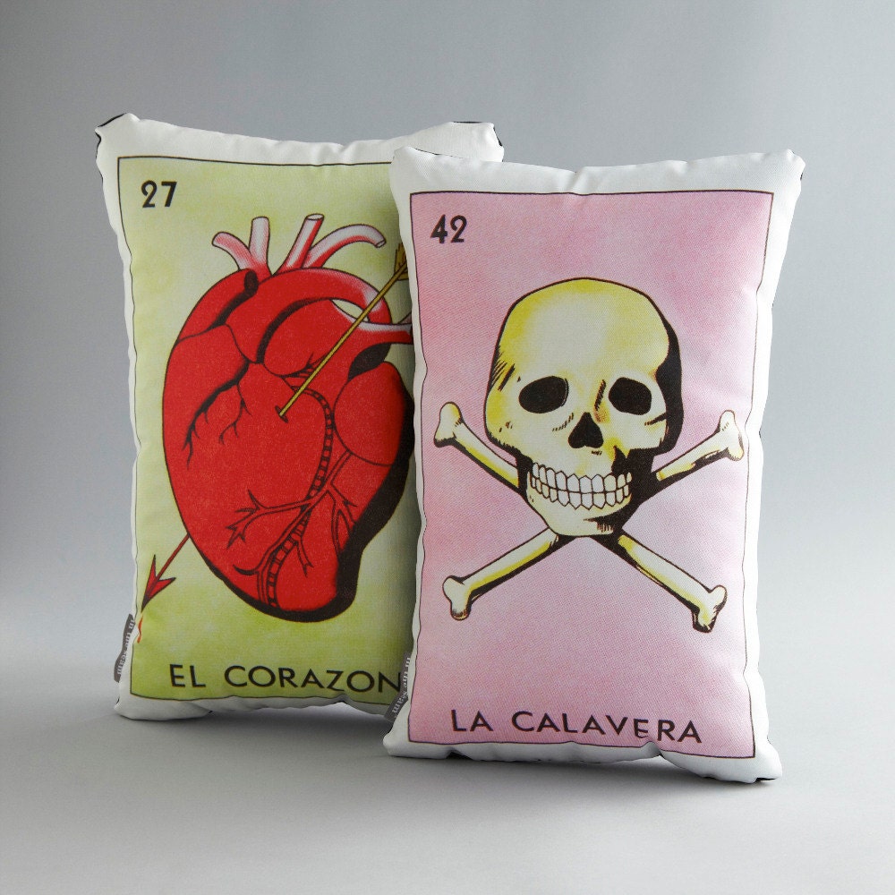 El Corazon Loteria Printed Pillow