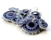 silver and navy blue -  soutache earrings  free shipping