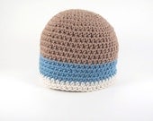 Baby Crochet Hat Baby Boy Hat Baby Infant Beanie Cotton Cap 3-6 mo Brown Blue Natural