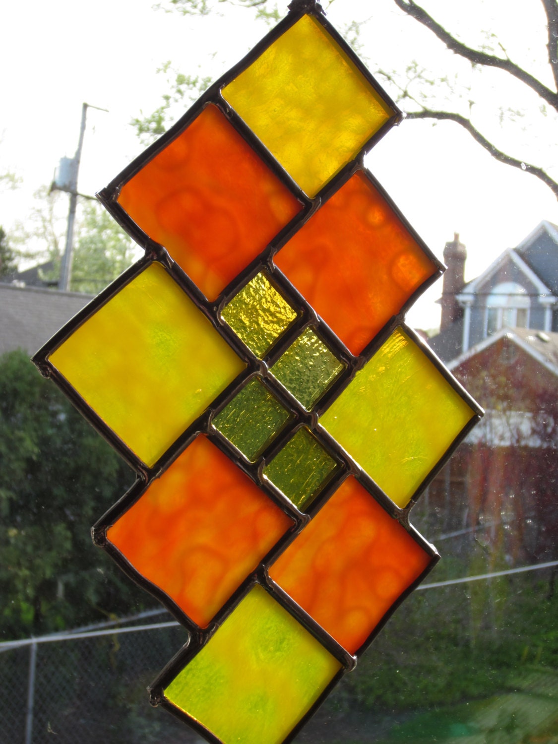 SALE...Garden Whimsical stained glass SUNcatcher  DREAMSICLE Brilliant in the sunlight