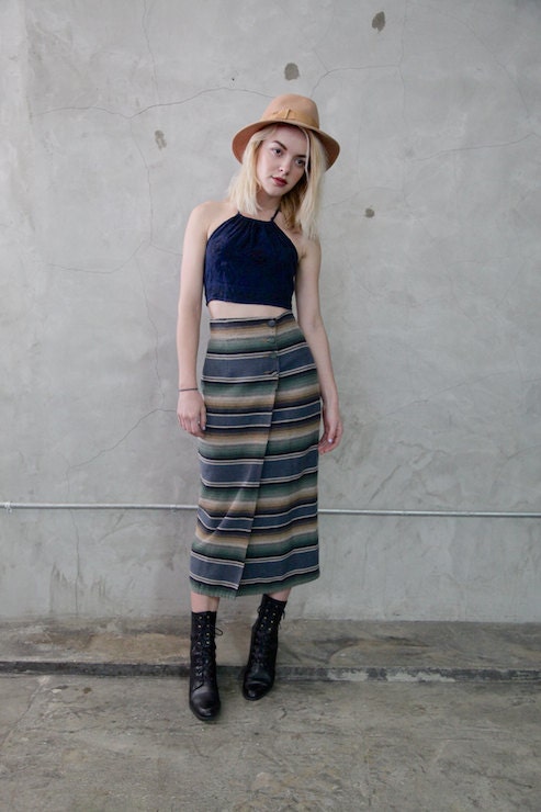 vintage skirt, 1990's GUESS southwestern bohemian striped high waisted skirt, small