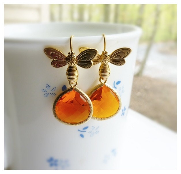 Honey Bee Earrings - Orange