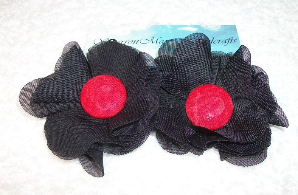 Striking Black Flower  with a Fire Red Centre Hairclips