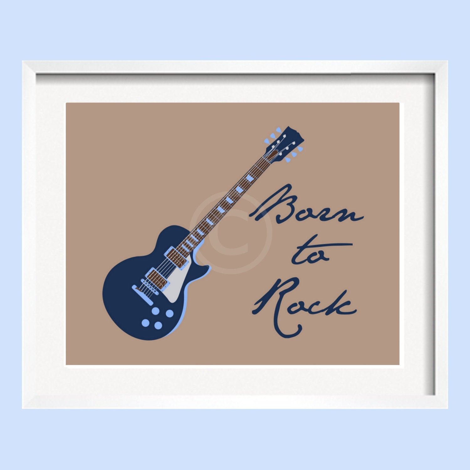 Electric Guitar - Born to Rock - Modern Kids Art in Tan, brown, navy and silver 8x10 by Yassisplace.etsy.com