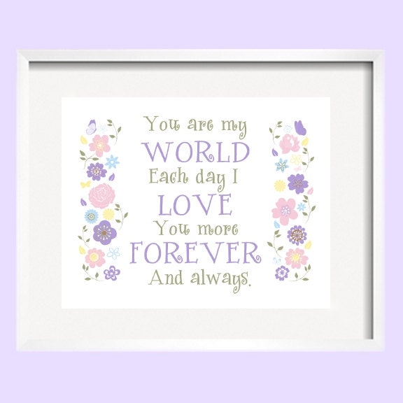 i love you more, Kids Wall Art, Nursery Decor, Floral print, inpurple green pink blue poster, baby love girl quote 11x14 by YassisPlace