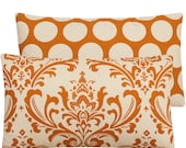 Orange Floral Pillow Cover 12x20 Two Splendid Looks in One Decorative Pillow, Featured in Good Housekeeping, Orange Creamsicle Collection