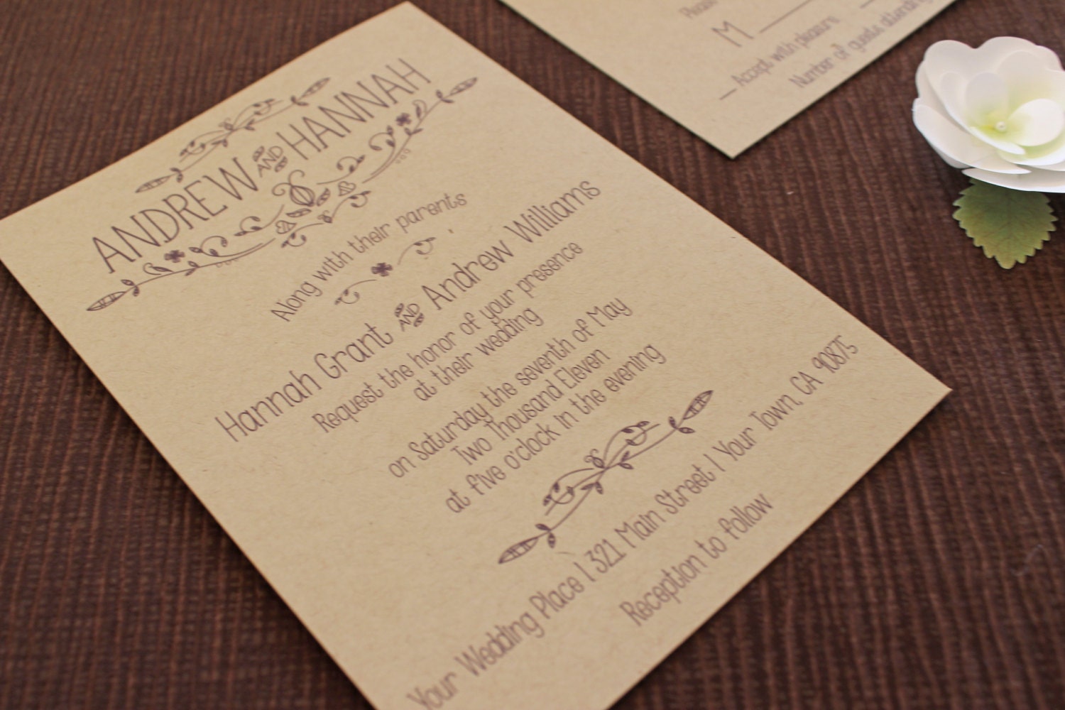 Vintage Kraft Wedding Invitation set Deposit for set (1054)