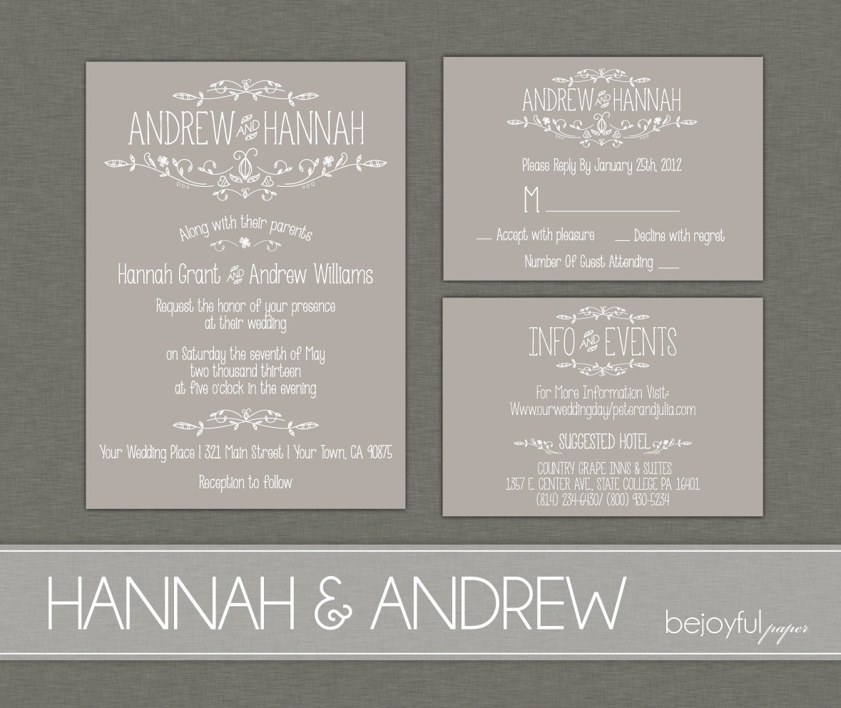 Vintage Wedding Invitation and RSVP -Printable DIY. printed country chic outdoor wedding (1054)