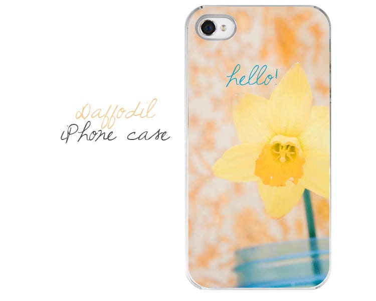 Daffodil iPhone Case - Hello Daffodil Photography iPhone 4/4s 5 Hard Case - Yellow and Blue Spring Flower Photography iPhone Case
